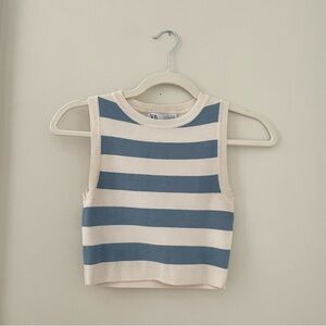 Zara Blue and White Striped Crop Tank Top